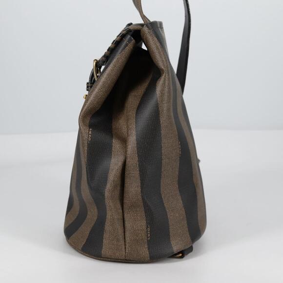 FENDI Pecan Canvas Shoulder Bag Pvc Black Brown Gold - Picture 4 of 13